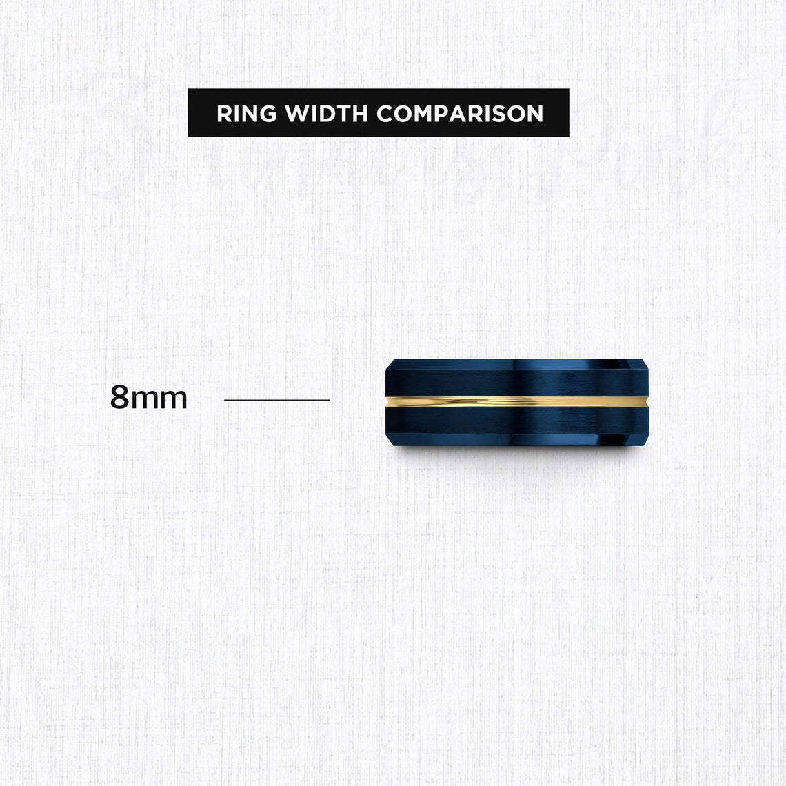 Beveled Tungsten Ring Blue, Men's Gold Wedding Band, Anniversary Gift Idea, Personalized Gifts for Him, Engraved Laser Ring, Fast Shipping