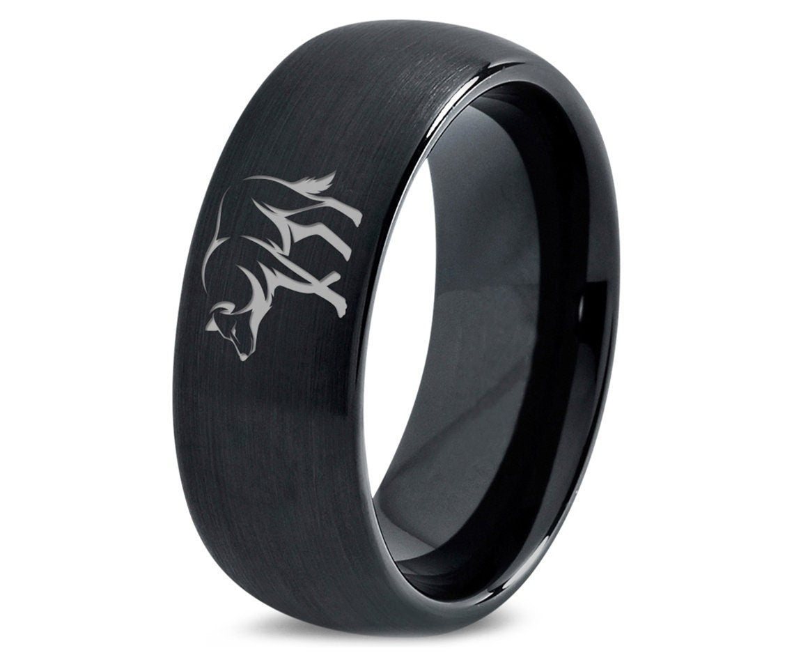 Lone Wolf Walking Ring | Black Wedding Bands | Mens Rings Black Tungsten | Dome Brushed Ring For Women | Gifts For Girl | Valentine Day Gift