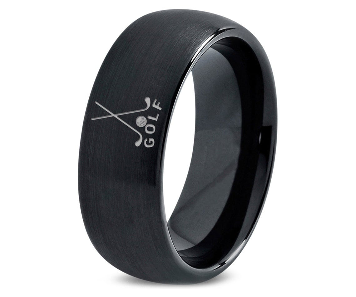 Golf Clubs Stick Ball Ring | Golfer Wedding Ring | Tungsten Rings For Woman | Black Ring For Men | Engraved Ring | Unique Graduation Gifts