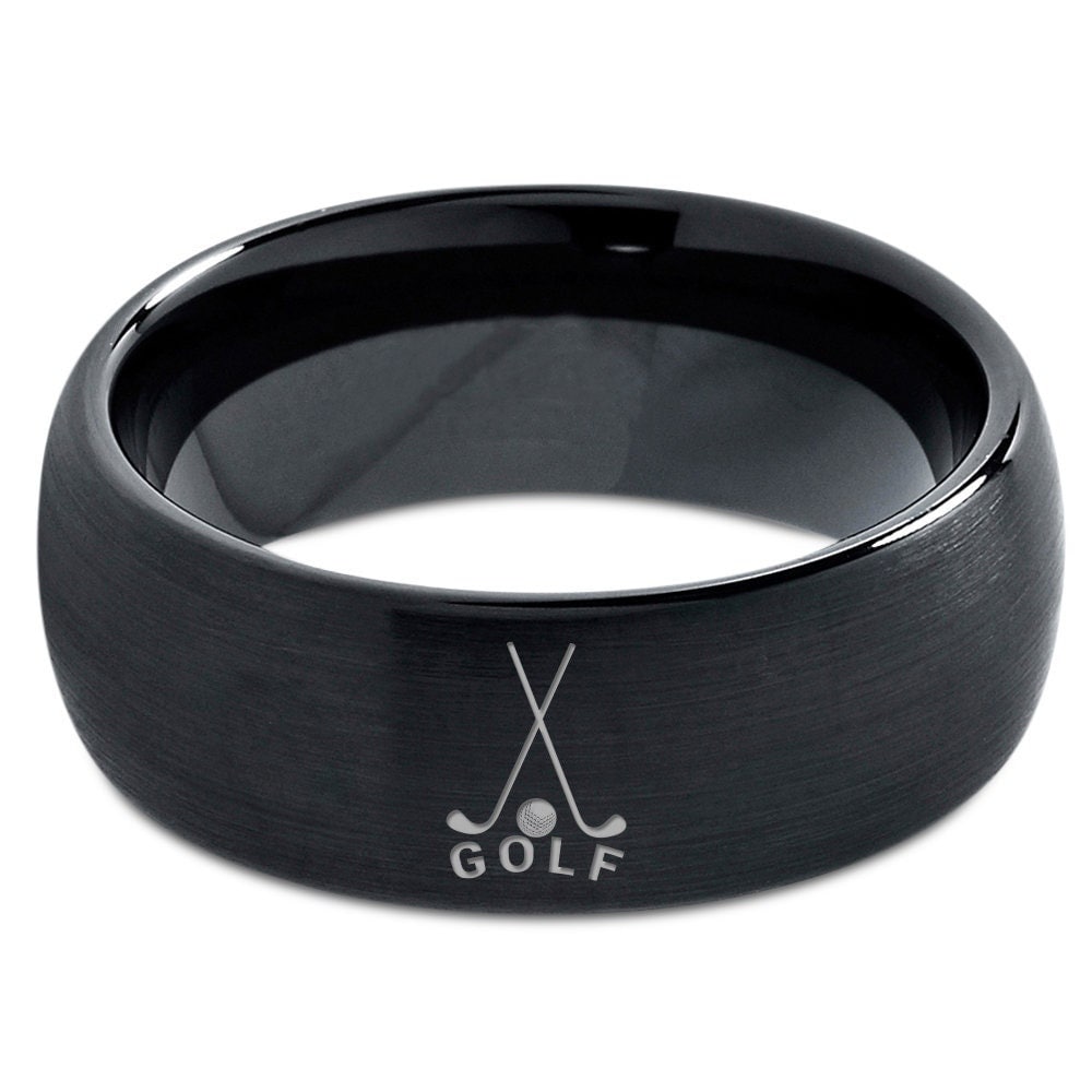 Golf Clubs Stick Ball Ring | Golfer Wedding Ring | Tungsten Rings For Woman | Black Ring For Men | Engraved Ring | Unique Graduation Gifts