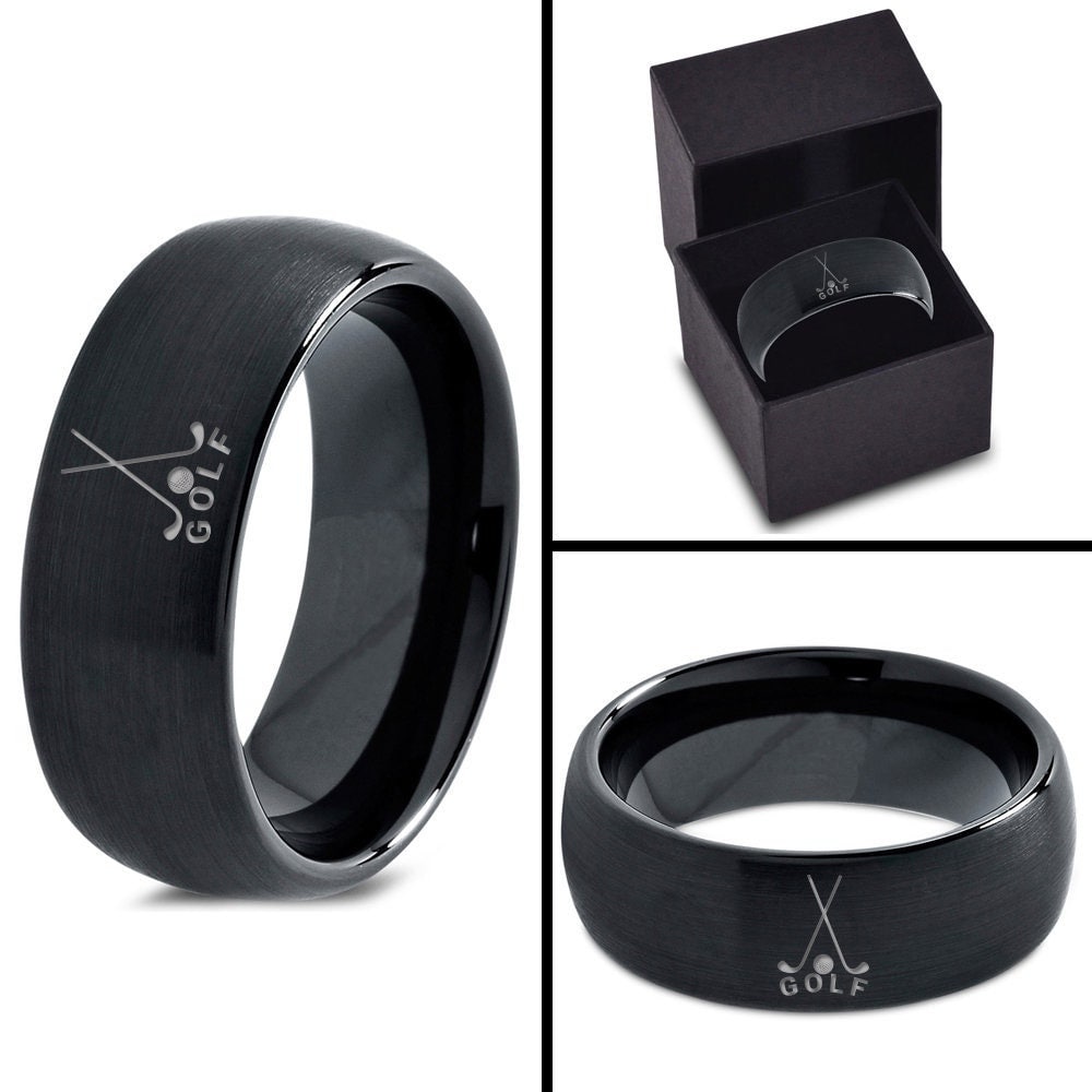 Golf Clubs Stick Ball Ring | Golfer Wedding Ring | Tungsten Rings For Woman | Black Ring For Men | Engraved Ring | Unique Graduation Gifts