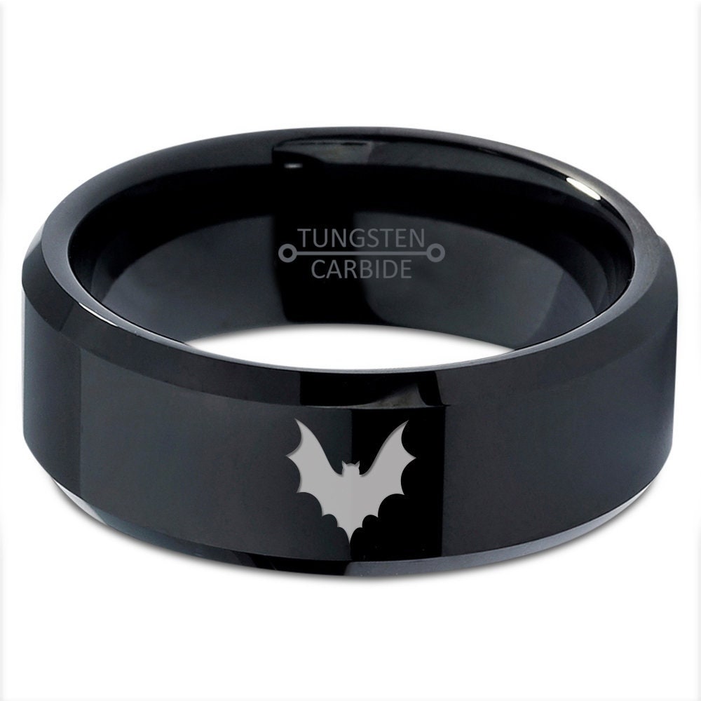 Vampire Bat Ring, Black Wedding Ring, Tungsten Bands For Women, Rings For Men, Engraved Ring Him, Customized Ring, His and Her Gifts