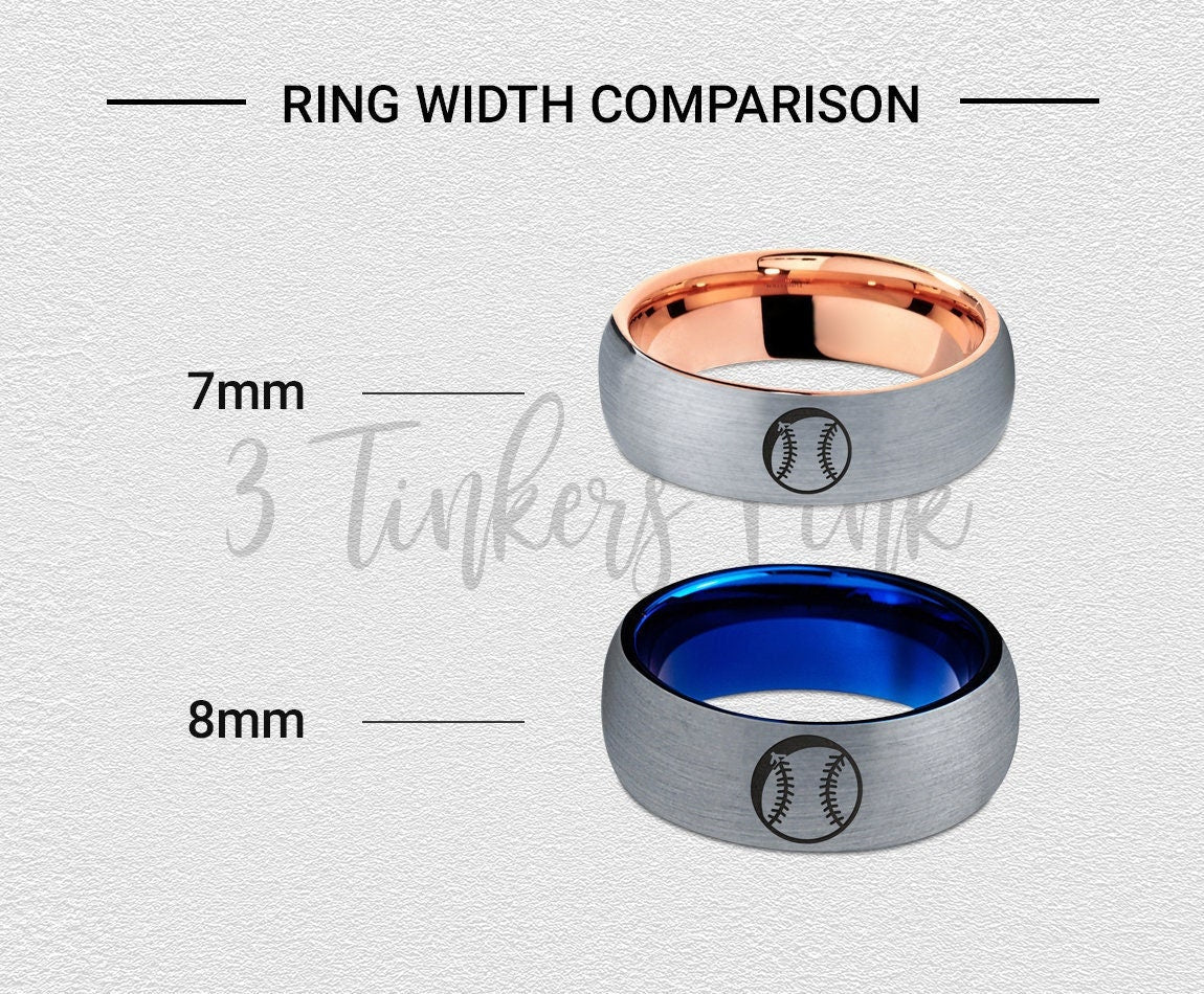 Baseball Symbol Ring, Black Engagement Ring, Black Bevel Ring, Mens Wedding Band, Tungsten Rings for Men, Thank You Gifts, Free Shipping