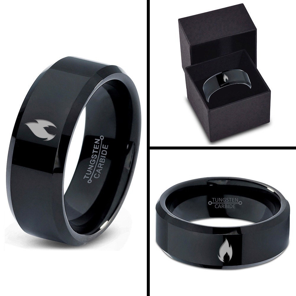 Fire Flame Ring | Mens Tungsten Band | Black Wedding Ring | Ring Sets For Women | Engagement Gifts | Anniversary Gifts | Free Shipping
