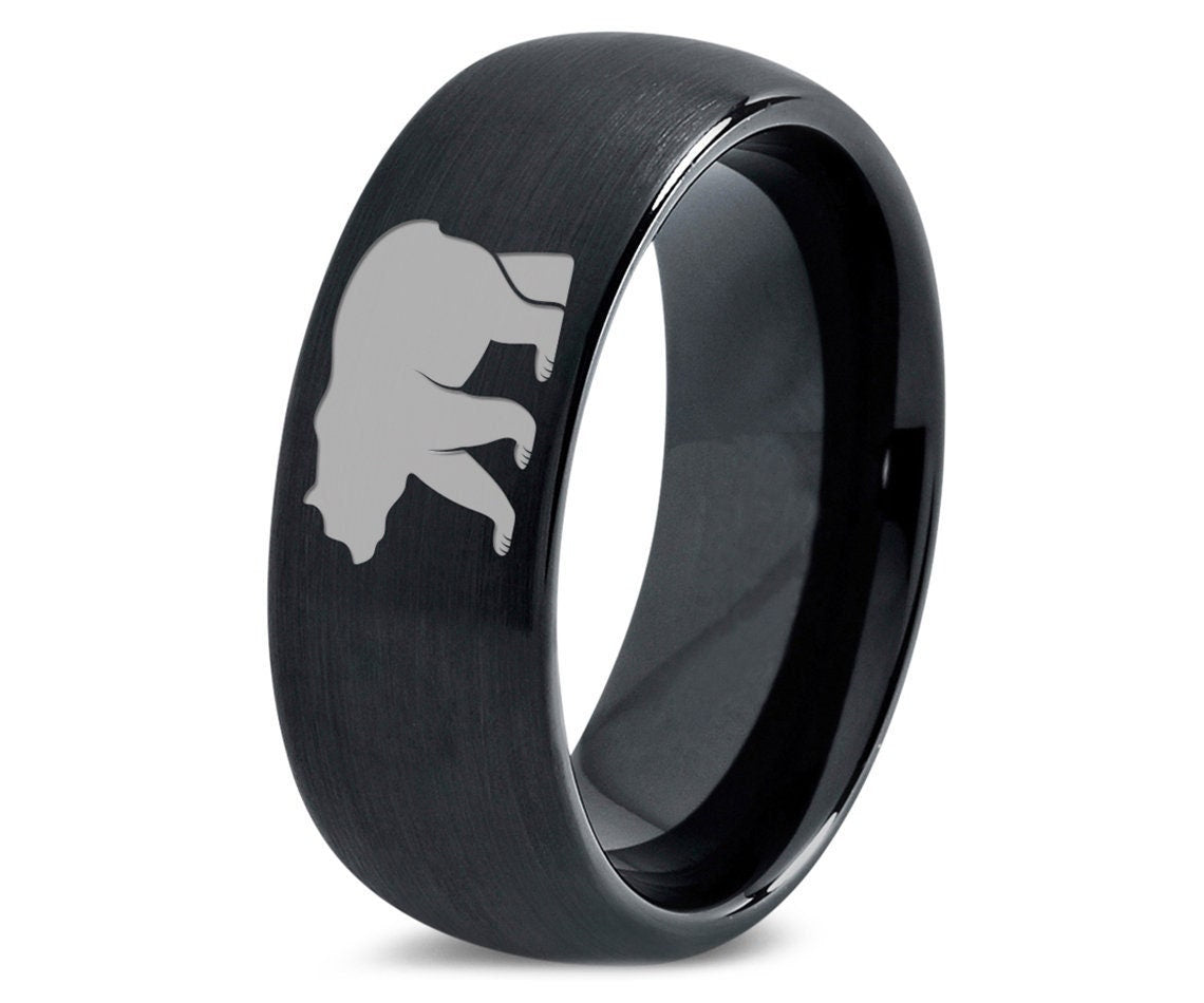 Mens Bear Walking Ring | Engraved Wedding Bands Black | Tungsten Rings For Men | His and Her Gifts | Matching Couple Ring | Ring For Husband
