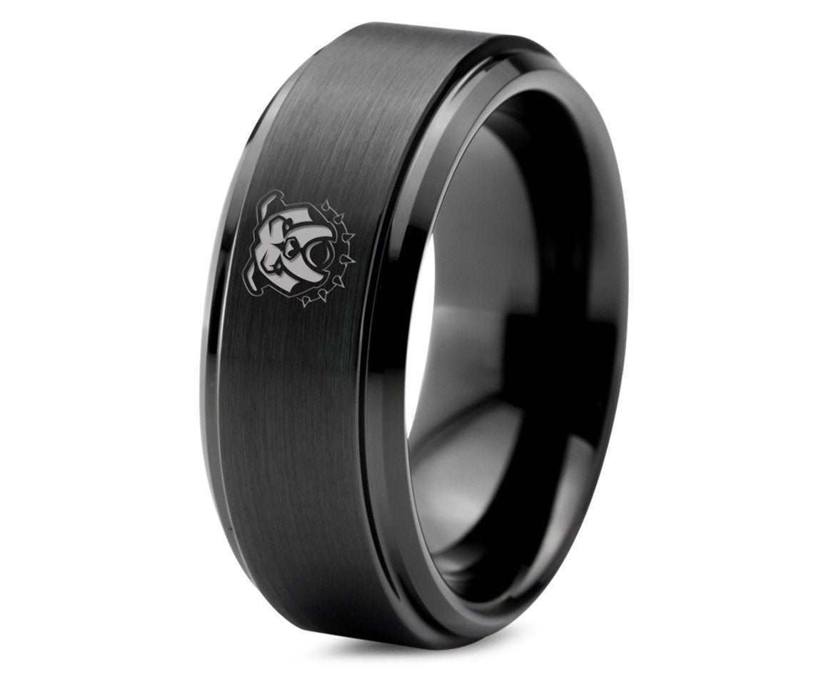 Puppy Dog Ring - Neck Bleed Ring - Male Wedding Band Black - Tungsten Carbide Rings - His And Her Ring - Personalized Birthday Gifts - 8mm