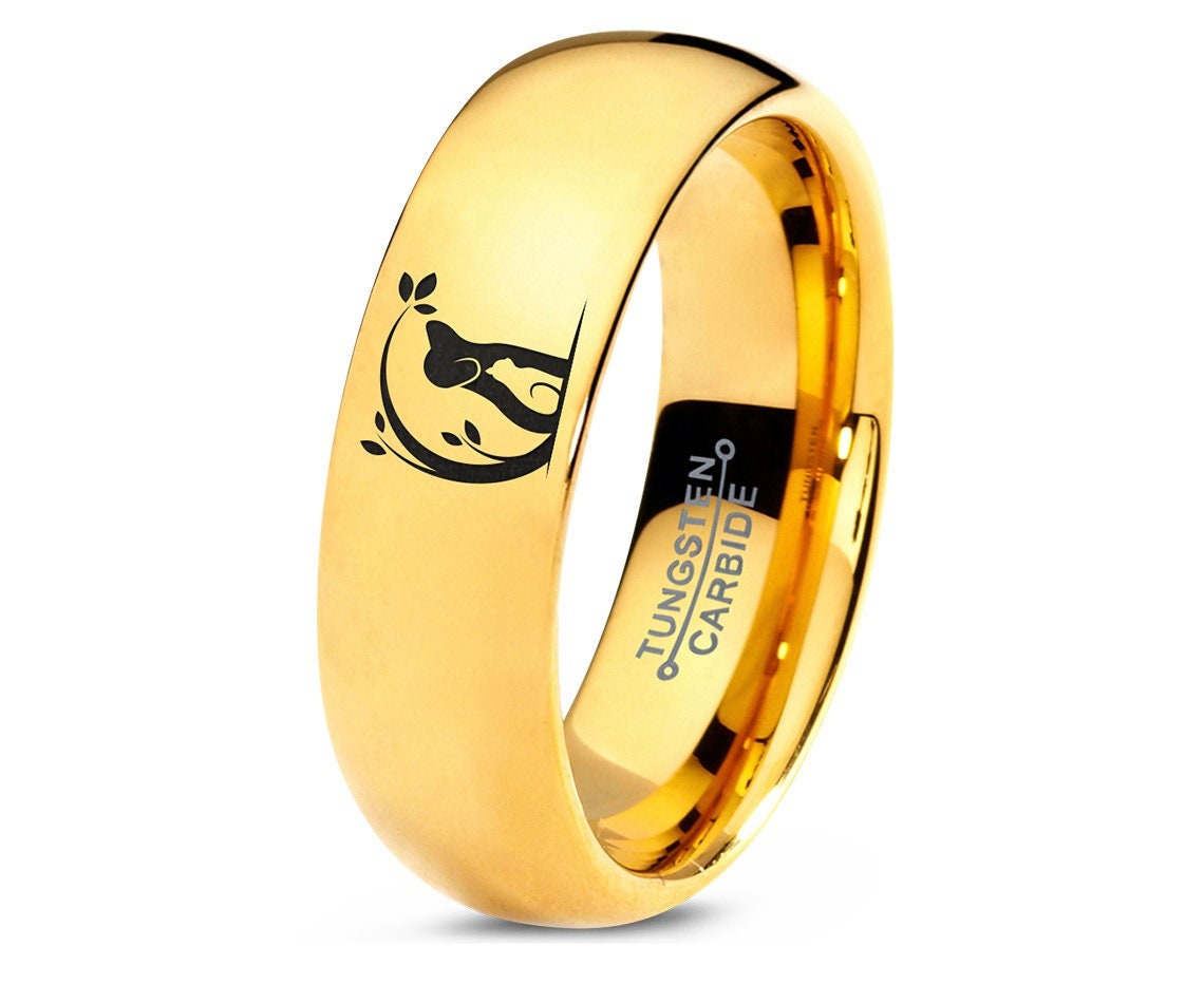Dog And Cat Love Ring, Animal Pet Ring, Tungsten Ring, Gold Polished Wedding Band, Personalised Gifts, Ring For Wife, Matching Ring