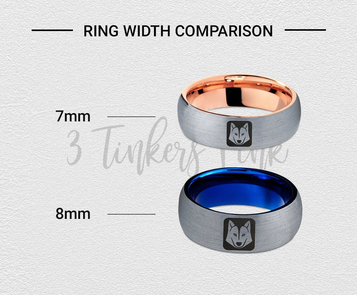 Wild Fox Head Face Shape Ring | 7mm Engraving Ring | Tungsten Wedding Band | Brushed Grey and Rose Gold | Gift For Her | Comfort Fit