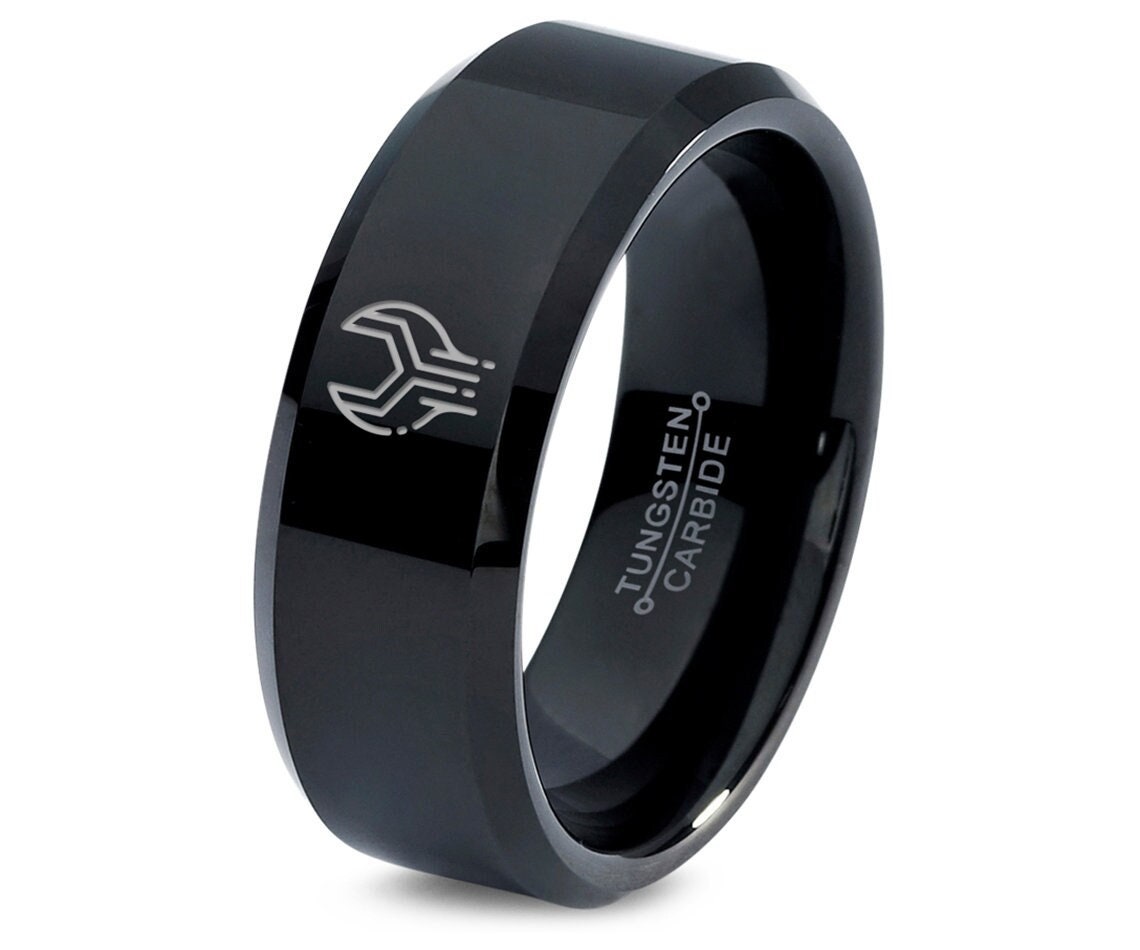 Mens Open Wrench Ring - Ring For Mechanic - Polished Wedding Band - Fancy Tungsten Ring - Rings For Couples - Unique Birthday Gift Idea