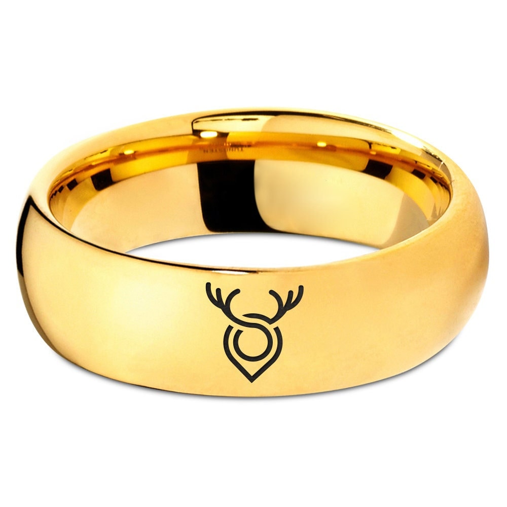 GPS Symbol Deer Horn Antler Ring - Women Gold Wedding Bands - Tungsten Rings - Ring For Men - Male Gold Ring - Valentines Gift Sets For Her