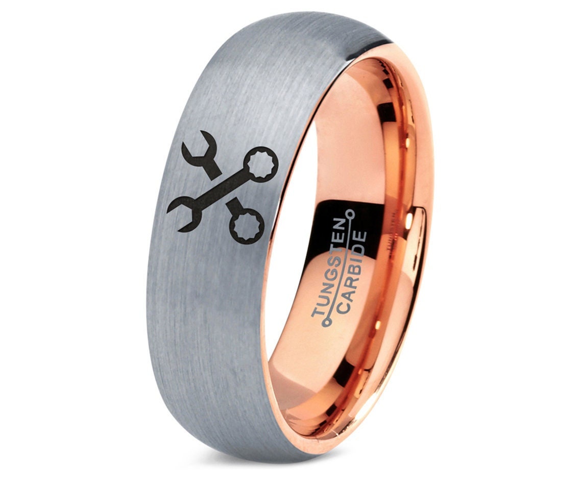 Open Wrenches Ring | Silver Gray Wedding Band For Men | Rose Gold Tungsten Ring | Rings For Women | Ring For Mechanic | Gifts for Mechanic