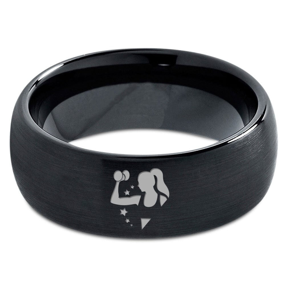 Women Workout Ring, Bigger Arm Ring, Personalized Band, Mens Dome Ring, Black Tungsten Band, Engraved Ring, His and Hers, Matching Ring