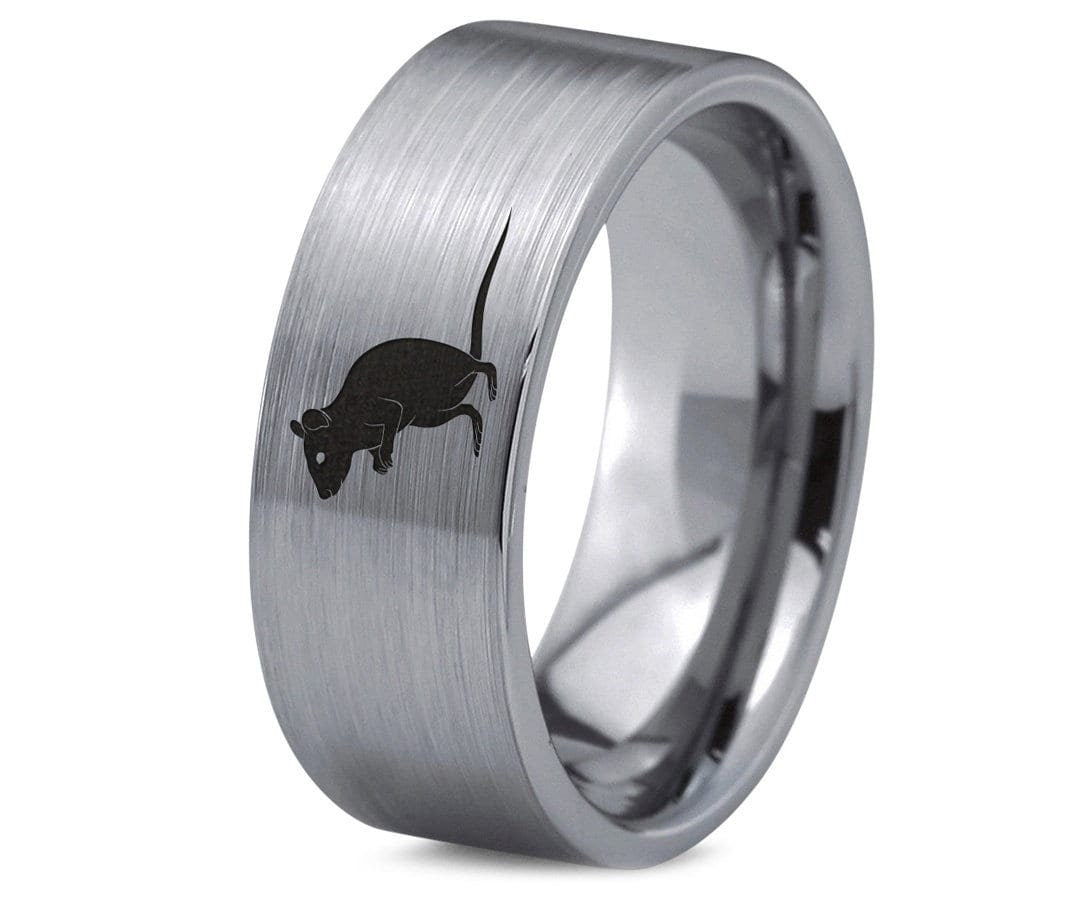 Mouse Ring - Gifts For Her Personalized -Silver Tungsten Rings For Women - Promise Rings - Laser Marking Ring - Gifts For Him - Comfort Fit