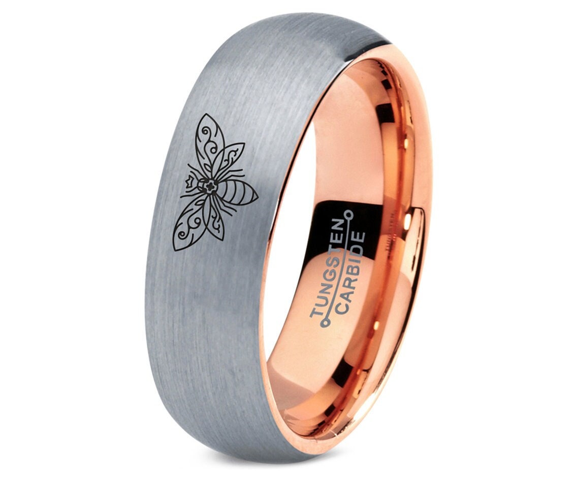 Mens Solitary Bee Ring, Ring For Women, Rose Gold Wedding Bands Men, Gray Tungsten Rings, Gifts For Anniversary, Personalized Gifts
