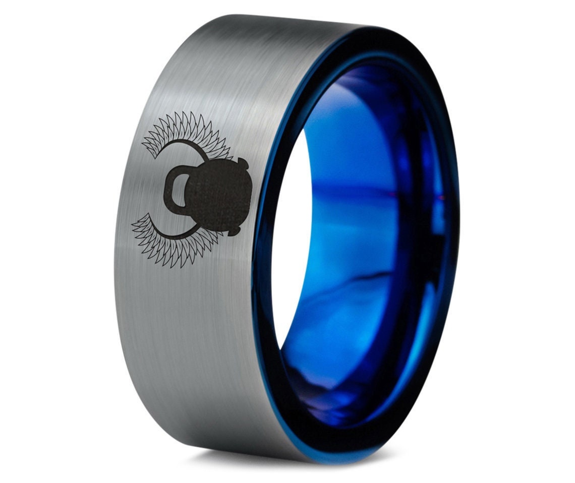 Kettlebell Wing Ring, Blue Wedding Ring, Mens Tungsten Ring, Cute Rings For Women, Laser Engraved Ring, Anniversary Gifts, Personalized Gift