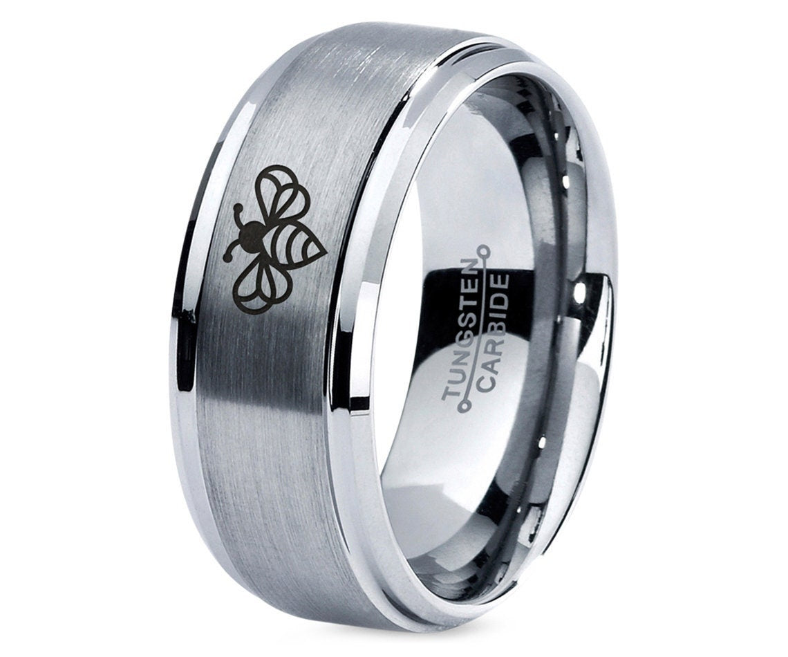 Mens Bee Ring, Wedding Ring For Him, Tungsten Ring Men, Laser Engraved Ring, Boyfriend Gift, Engagement Gifts, Anniversary Gifts