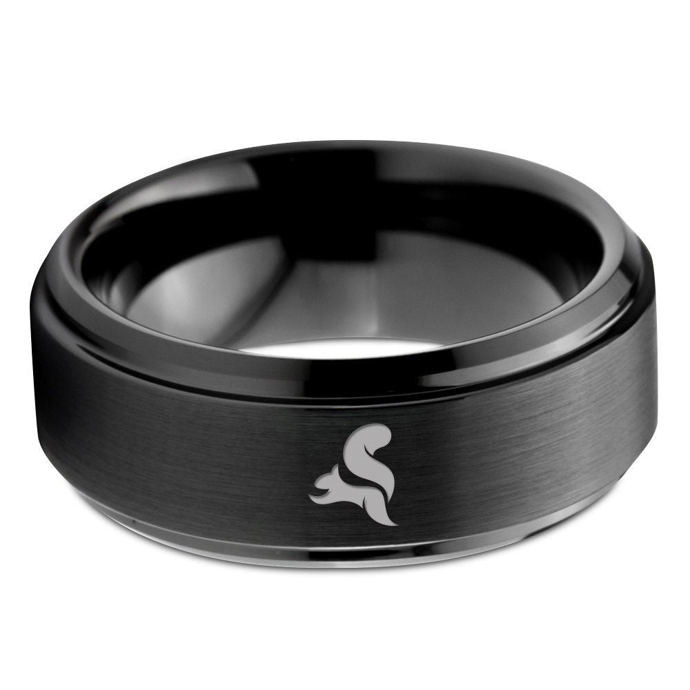 Squirrel Lover Ring | Ring For Wife | Black Wedding Rings For Men | Tungsten Ring Men | Friend Gifts | Personalized Gifts | Gifts For Mom