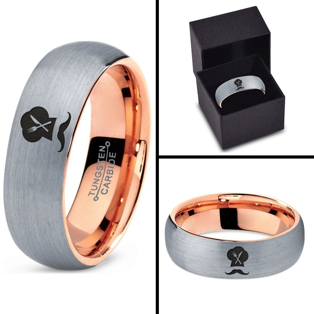 Rose gold Tungsten Ring, Gift For Chef, Spoon Knife Ring, Ring For Her, Promise Ring For Girlfriend, Chef Dad Gift Idea, Gifts For Him