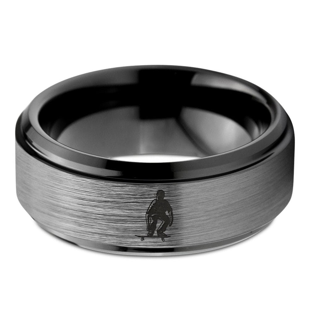 Ring For Boyfriend - Skateboard Rider Ring - Gift For Men - Gray Tungsten Ring For Couples - Gift For Husband - Birthday Gifts - Unique Gift