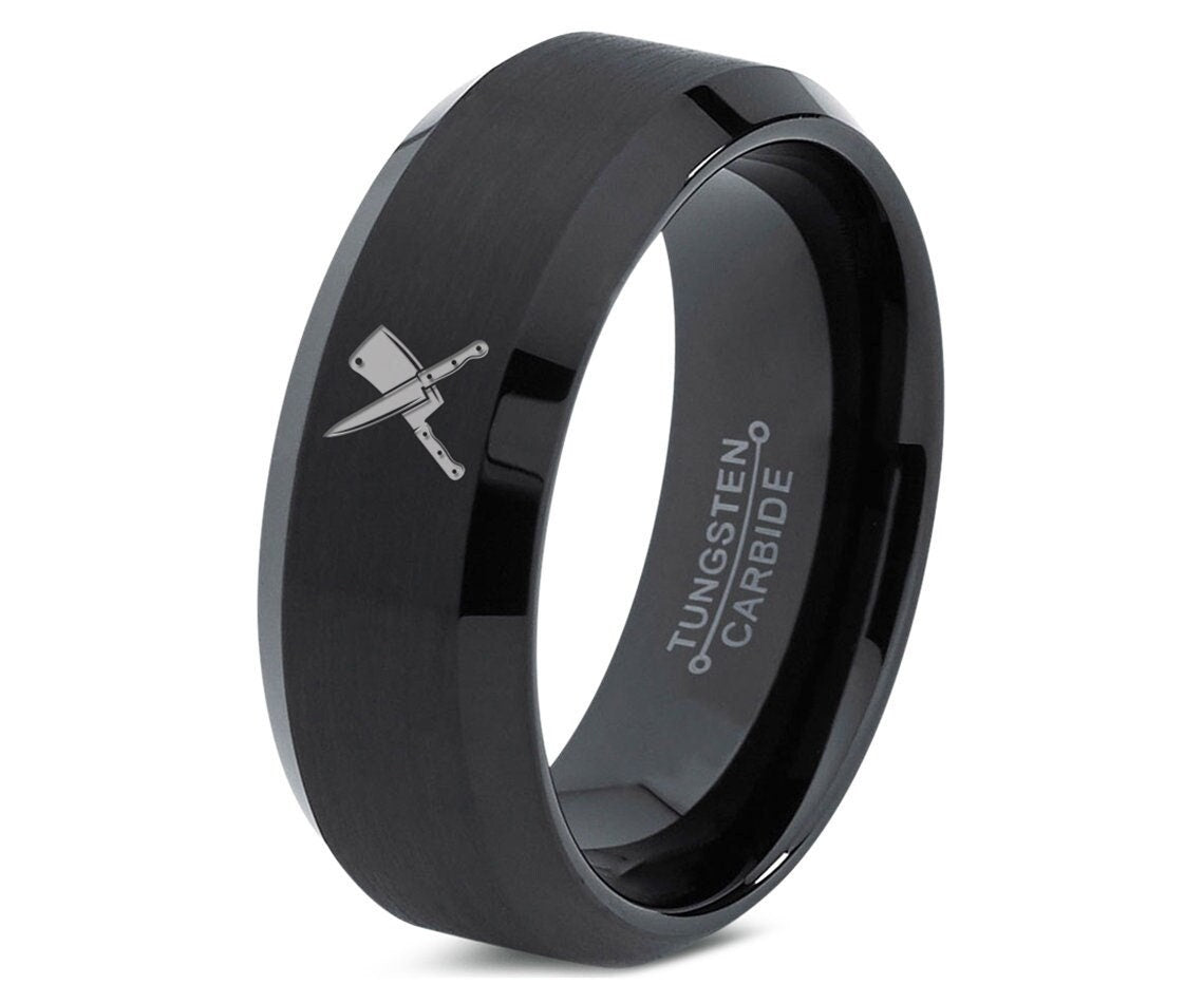 Butcher Knife Ring,Simple Wedding Jewelry,Black Tungsten Ring,Black Bevel Ring,Gifts For Her,Gifts For Him,Personalized Gifts,Gifts For Dad