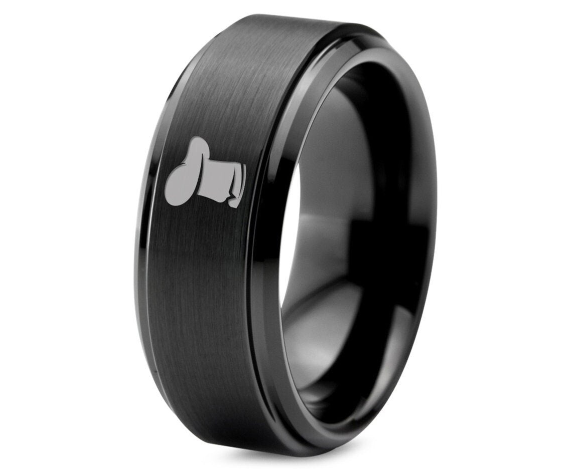 Chef Cook Hat Ring | Brushed Mens Wedding Band Black | Tungsten Rings For Men | Gifts For Chef | Customized Gifts | Husband Gifts