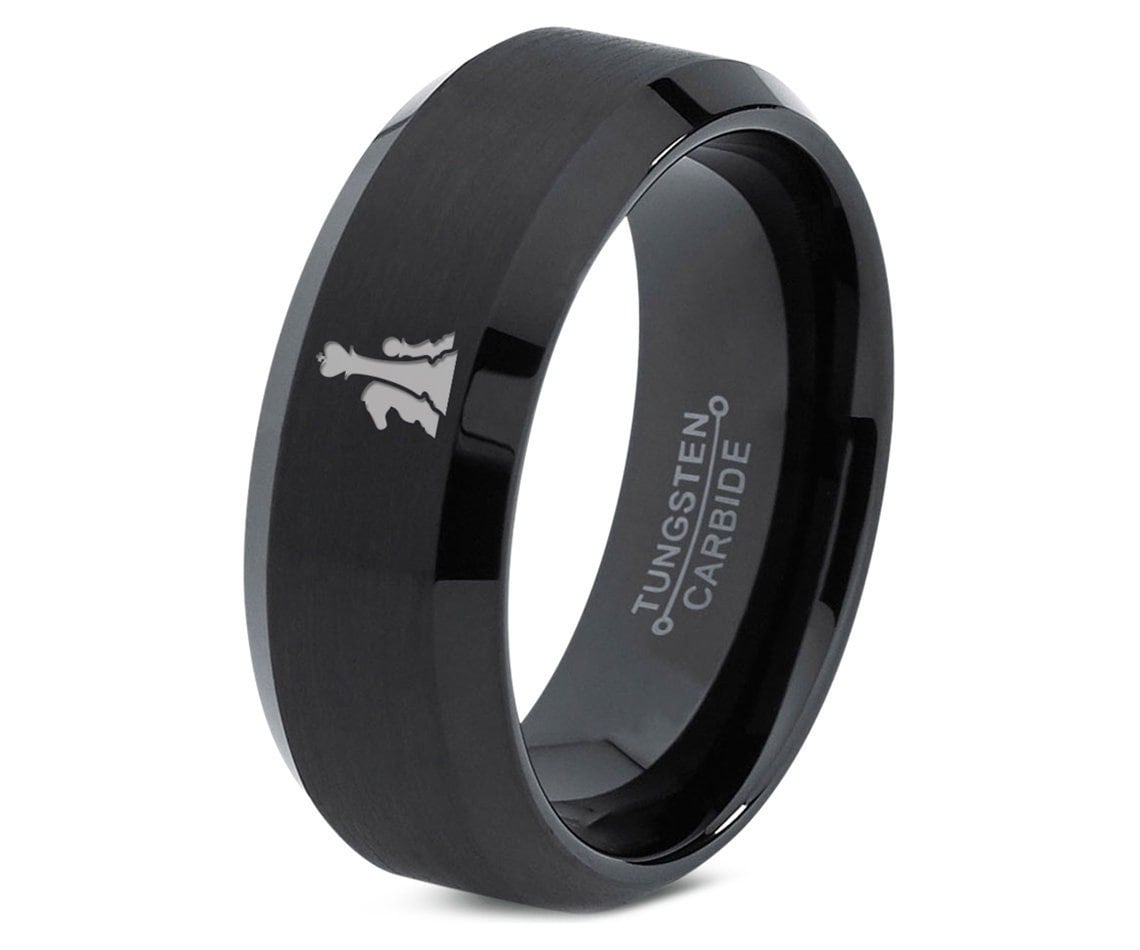 Mens Wedding Band - King Knight Pawn Ring - Black Tungsten Ring - Promise Ring Sets - Engagement Rings - Anniversary Gifts - Gifts For Dad