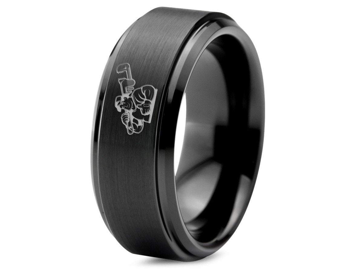 Perfect Plumbing Work Ring | Men's Wedding Ring Black | Black Tungsten Rings | Adjustable Ring | Valentine Gifts For Older Women | 8mm Ring