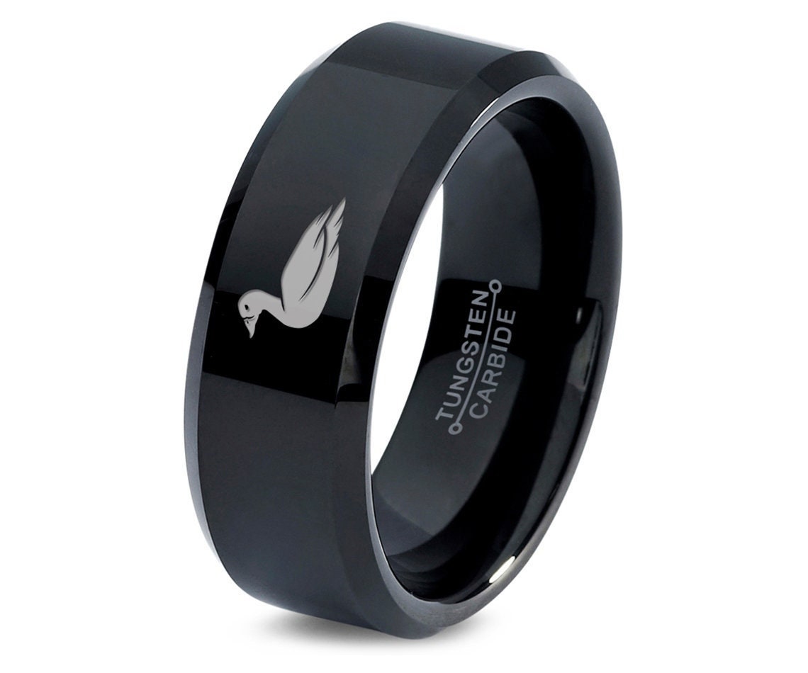 Water Animal Ring - Pintail Duck Ring - Black Wedding Band - Engraved Ring Tungsten - His and Her Ring - Simple Rings For Women - Gifts