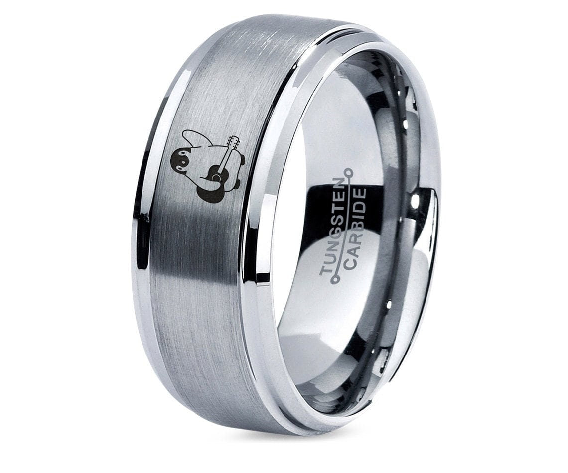 Penguin Music Play Guitar Ring | Silver Wedding Band Women | 8mm Tungsten Ring | Grey Ring Band | Tungsten Ring Men | Valentine Day Gift