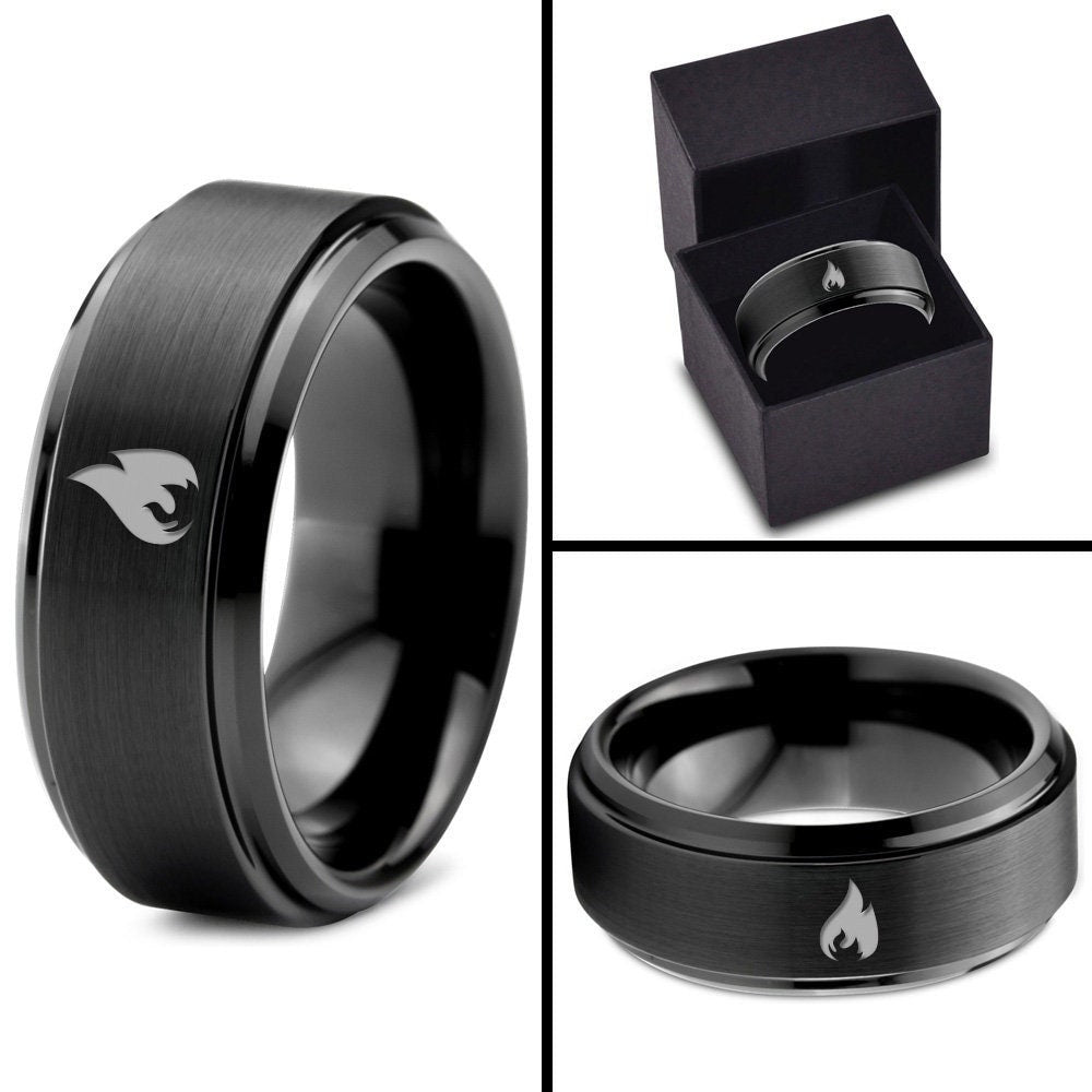 Flame Ring, Male Wedding Band Black, Tungsten Engagement Ring For Couple, Best Friend Ring, Graduation Gift For Her, Gifts For Him, 8mm Ring