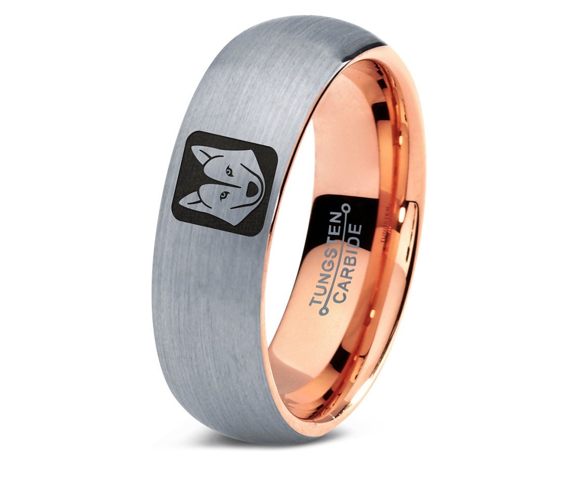Wild Fox Head Face Shape Ring | 7mm Engraving Ring | Tungsten Wedding Band | Brushed Grey and Rose Gold | Gift For Her | Comfort Fit