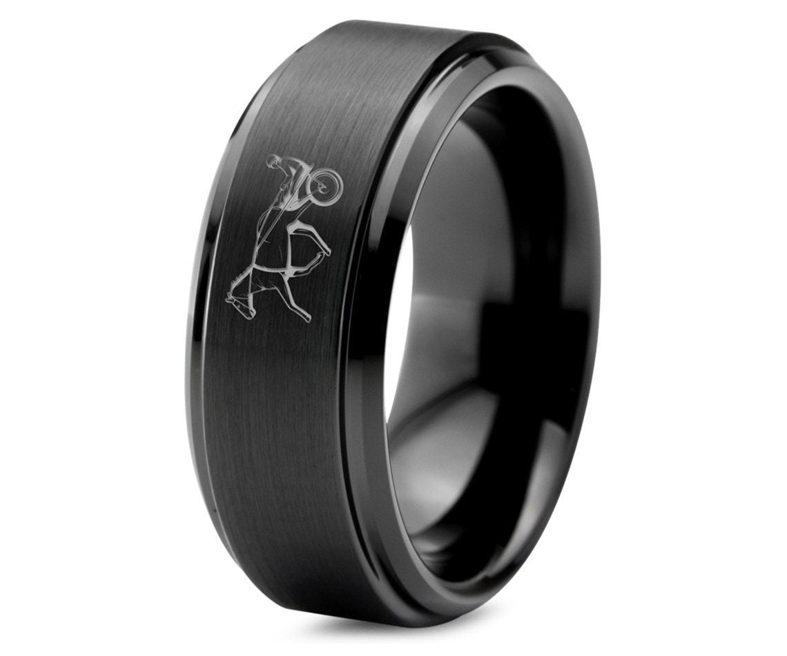 Harness Horse Racing Ring | Wedding Bands Black | Tungsten Couple Ring | Laser Marking Ring | Promise Rings Custom | Gifts For His and Her