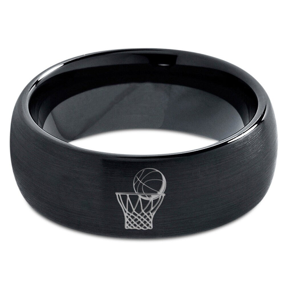 Simple Men's Basketball Rim Ring,Basketball Wedding Ring,Black Tungsten Ring,Black Jewelry Rings,Gifts For Dad From Son,All Size Available