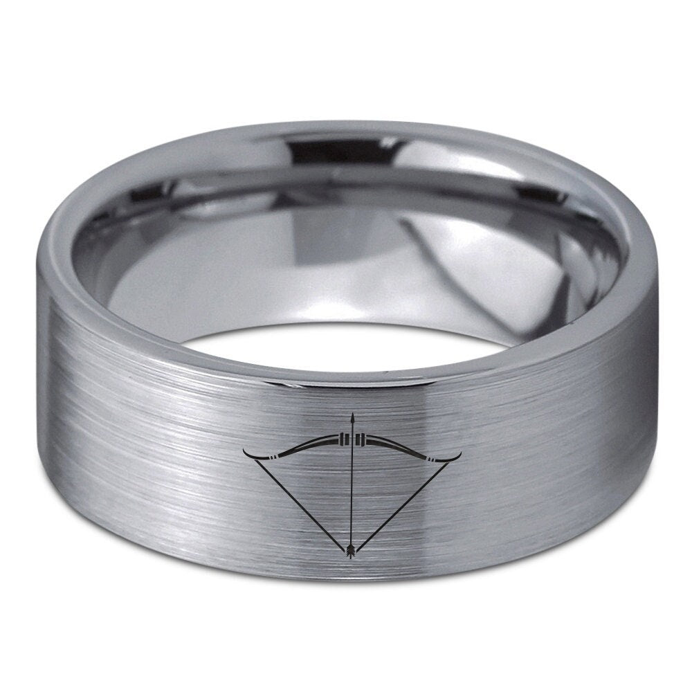 Awesome Tungsten Band, Archery Ring, Gift For Archer, Gray Wedding Band, Personalized Ring, Engraved Ring, Gifts For Men, Gifts For Him