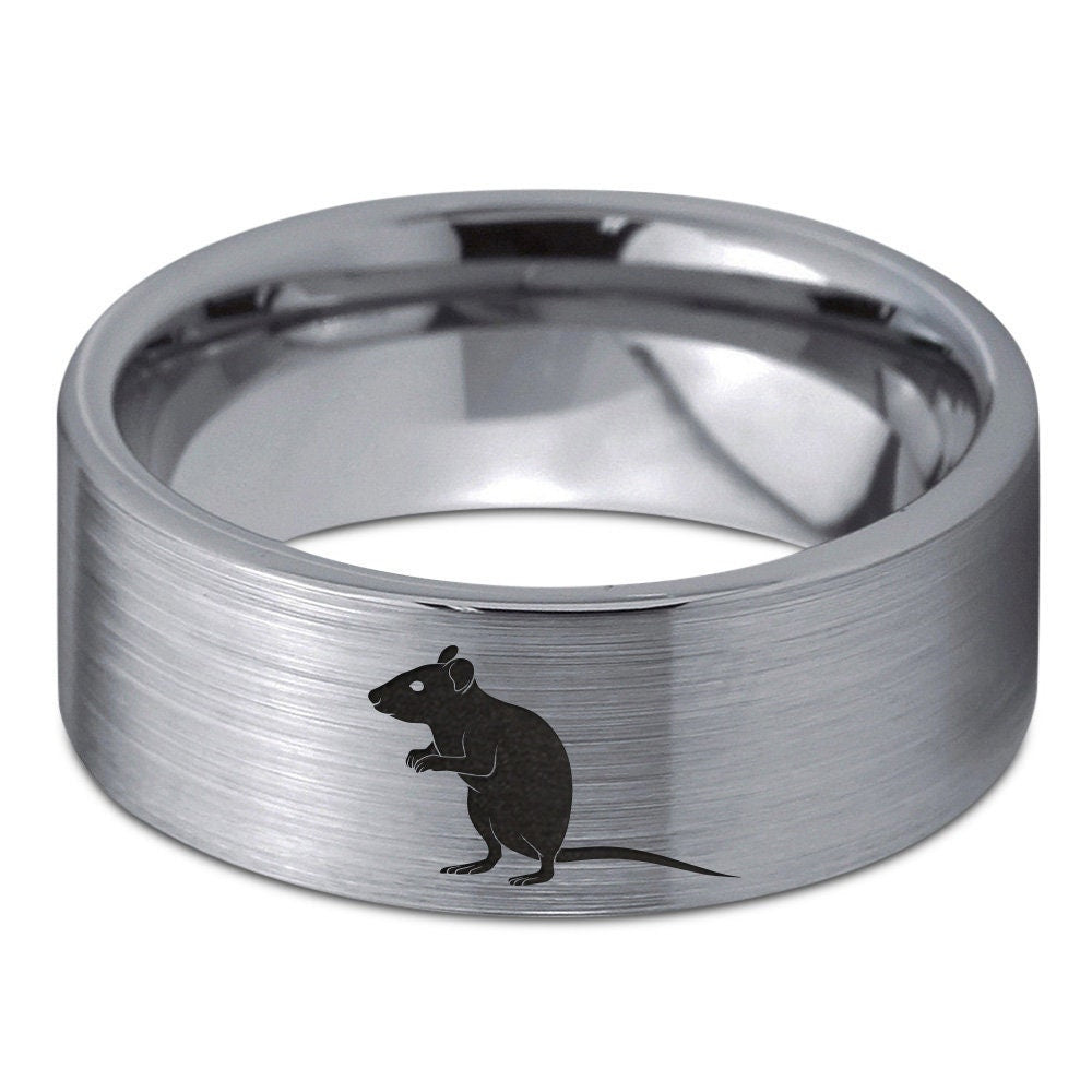 Mouse Ring - Gifts For Her Personalized -Silver Tungsten Rings For Women - Promise Rings - Laser Marking Ring - Gifts For Him - Comfort Fit