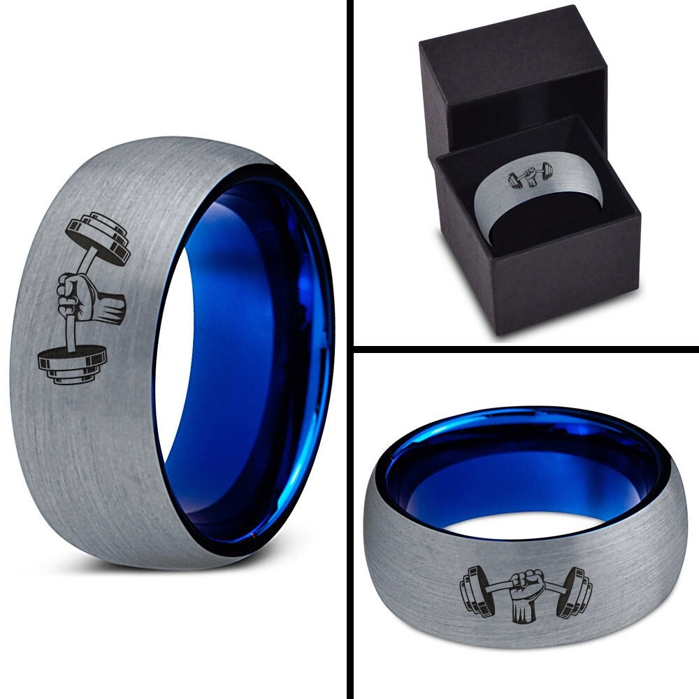 Personalized Gifts, Bodybuilder Gifts, Dumbbell Ring, Tungsten Rings For Men, Mens Wedding Band, Gifts For Husband, Boyfriend Gift