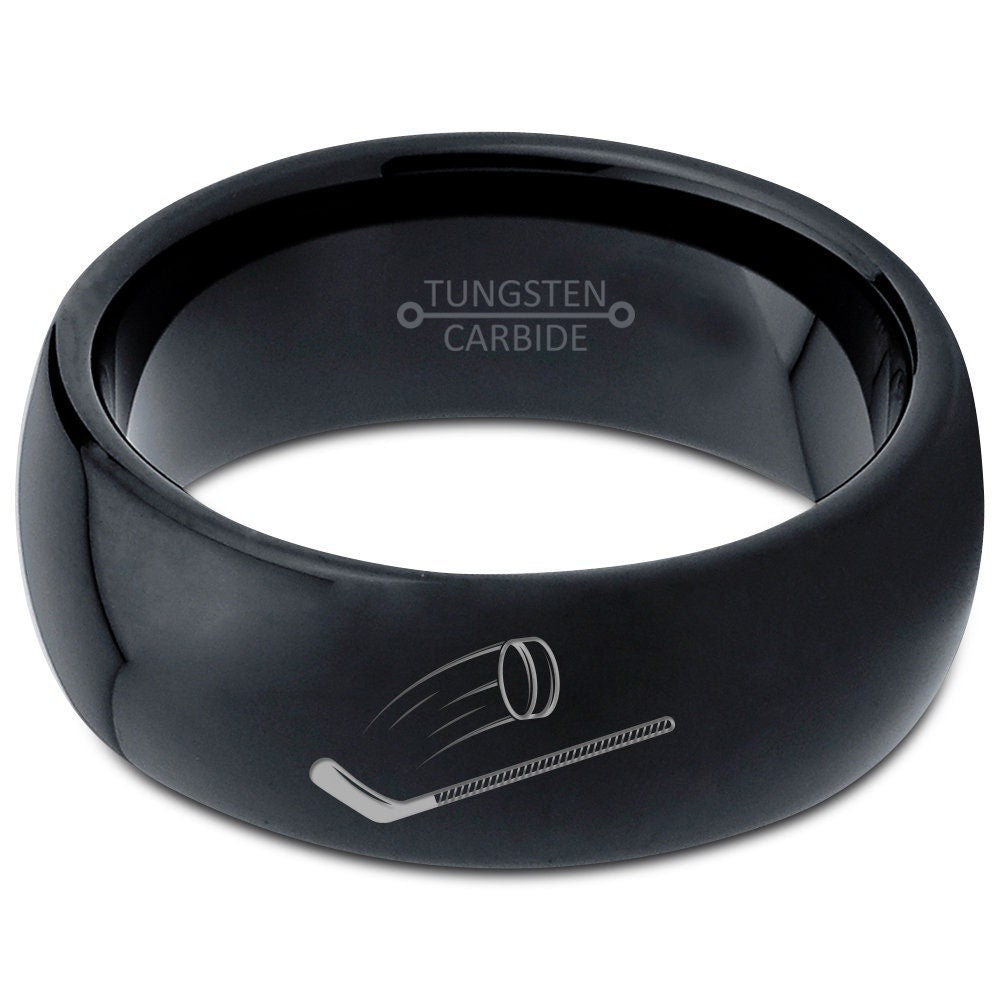 Laser Engraved Hockey Sticks Puck Ring, Hockey Player Gifts, Simple Bands For Men, Tungsten Rings For Women, Birthday Gifts, Gifts For Dad