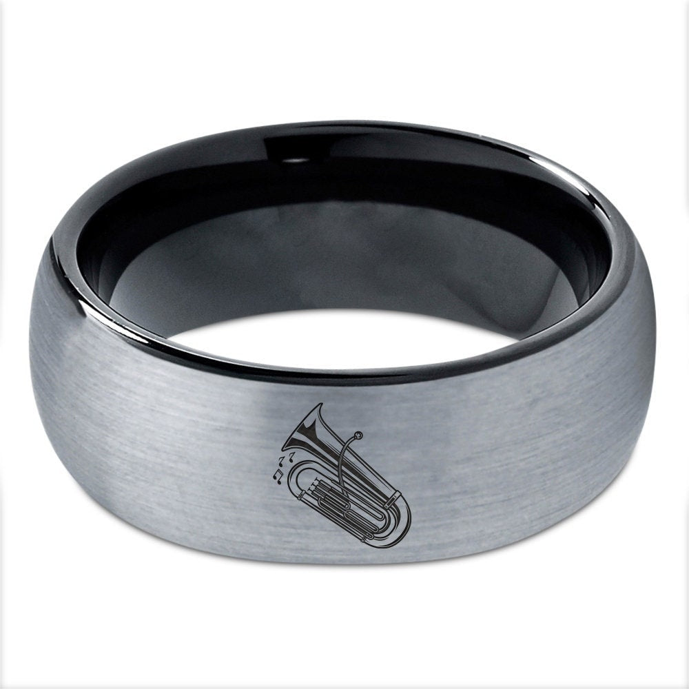 Musical Horn Tuba Ring, Unique Wedding Sets For Women, Gray Tungsten Ring, Gifts For Her Anniversary, Gift For Musician, Boyfriend Gifts