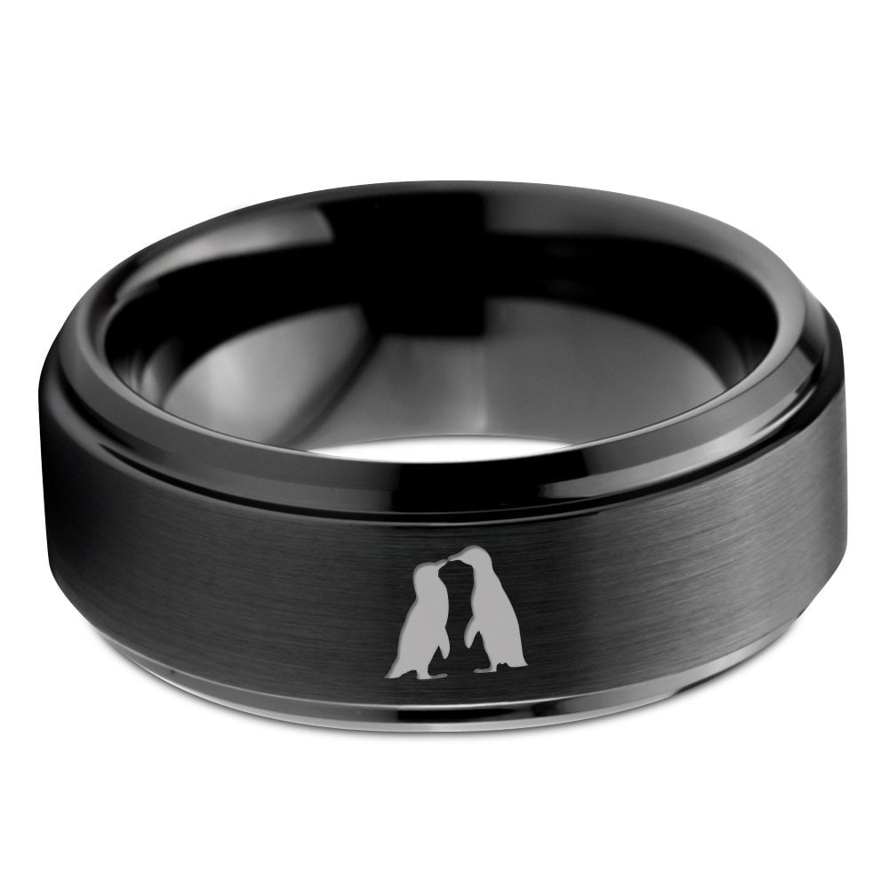 Penguin Ring For Wife, Couple Promise Ring, Tungsten Ring For Women, Valentine Gift, Gifts For Mom, Personalized Gift For Him