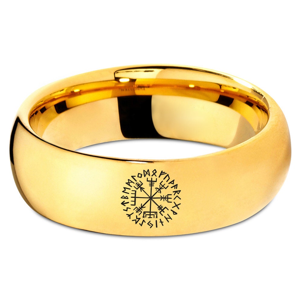 Vegvisir Viking Compass Ring | 18K Gold Wedding Bands | Gold Plated Tungsten Rings | Promise Rings| Engagement Rings | Gifts For Men