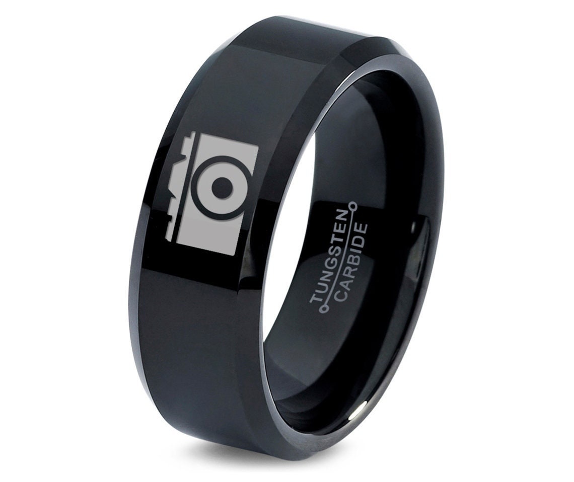 Film Camera Ring | Gift For Photographer | Gifts For Men | Metal Wedding Ring Men | Black Tungsten Ring | Promise Ring | Gift For Husband