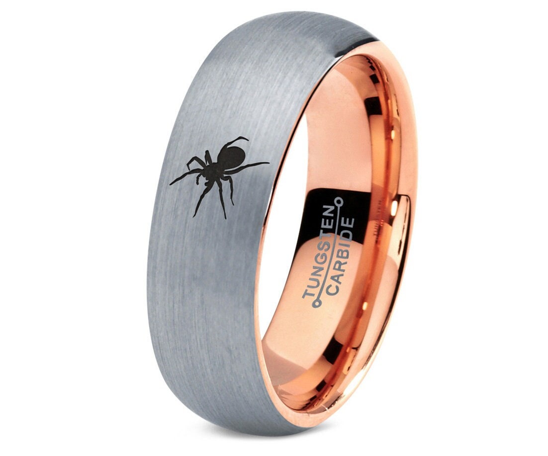 Handmade Spider Ring | His and Her Wedding Rings | Rose Gold Tungsten Ring For Him | Men's Gray Ring | Engagement Ring | Free Shipping