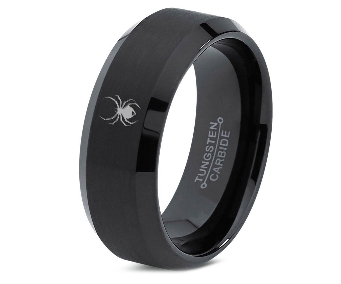 Spiderman Ring, Gifts For Him Unique, Black Tungsten Ring, Engraved Men's Promise Ring, Engagement Ring, Gifts For Boyfriend, Valentine Gift