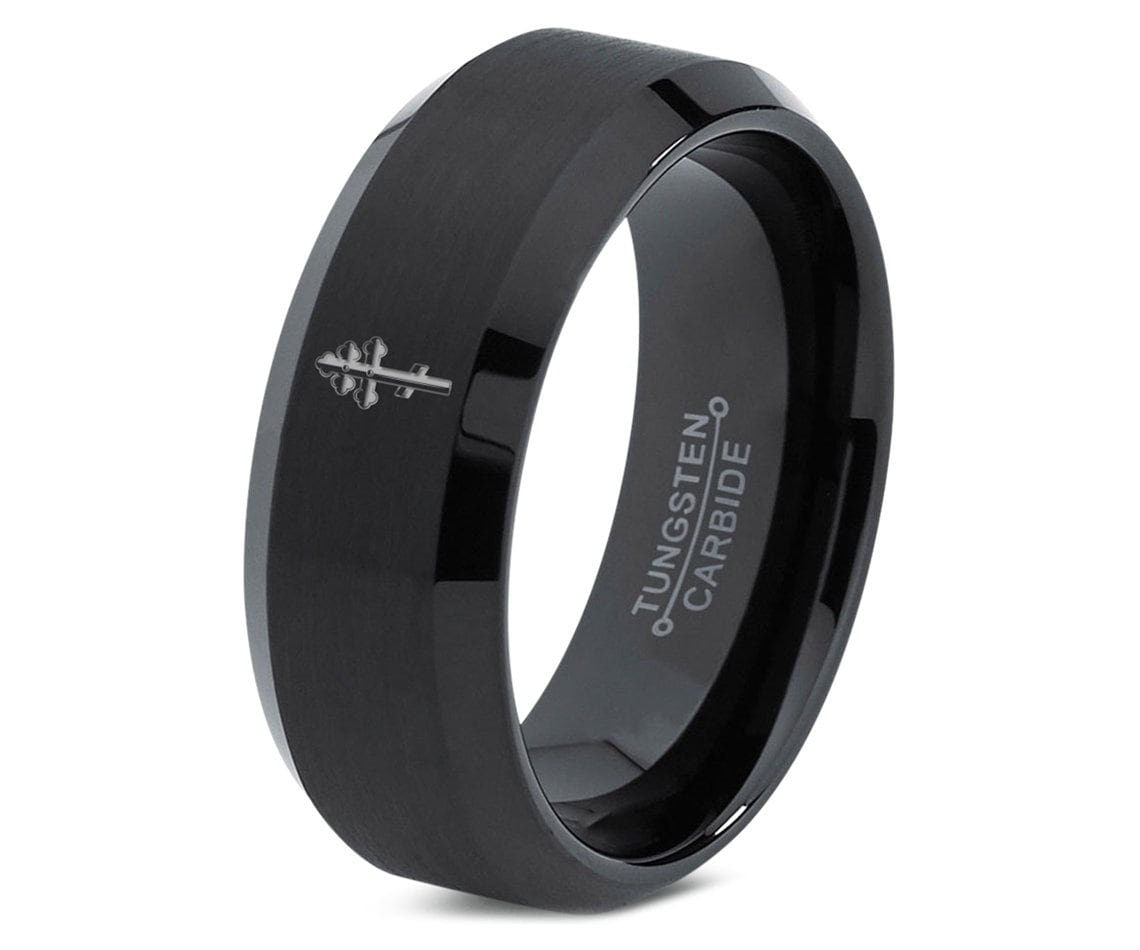 Eastern Orthodox Sign Ring,Mens Wedding Band Black,Engraved Tungsten Ring,Gifts For Her Christmas,Anniversary Gifts,Gifts For Her