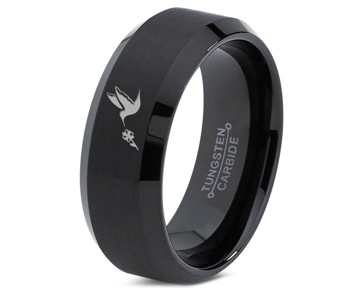 Humming bird Ring | Black Women Wedding Bands | His And Hers Tungsten Rings | Matching Ring For Couples | Grandpa Gift | Engagement Ring His