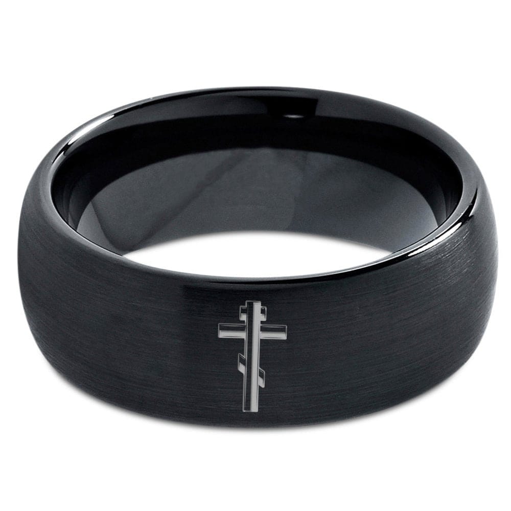 Eastern Orthodox Ring - Male Wedding Band Black - Black Tungsten Ring - Gifts For Him - Personalized Gifts - Christmas Gift For Women