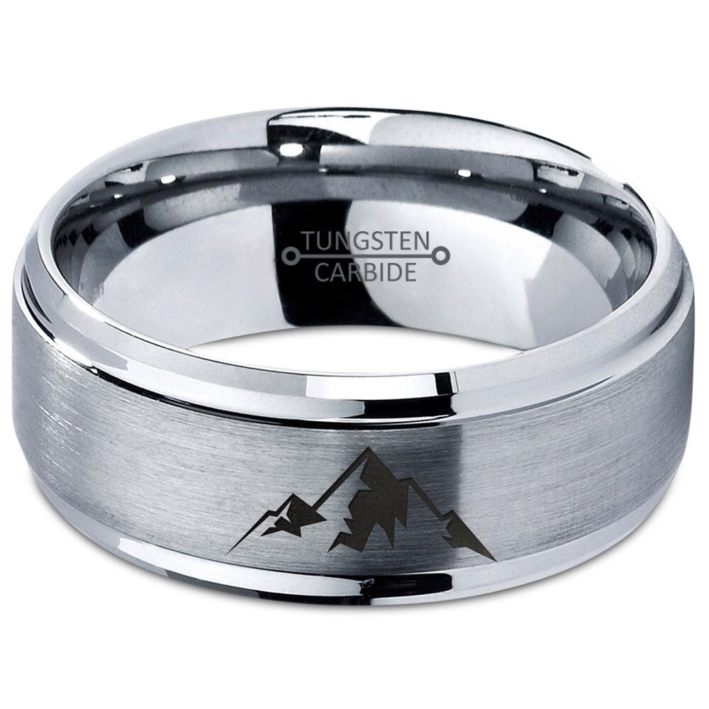 Mountain Ring For Him,Men's Ring,Tungsten Ring For Men,Engagement Rings For Women,Anniversary Gifts For Him,Patrick's Day Gifts,Promise Ring