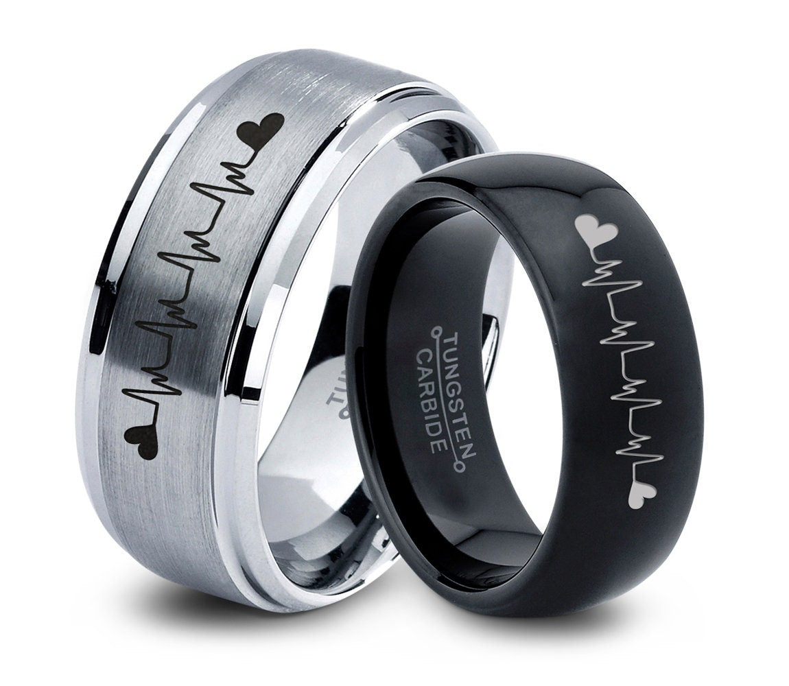 Engraved Real Beat Monitor Ring, Tungsten Heartbeat Engraving Ring, Heartbeat Wedding Ring For Women, Electrocardiogram Signal Beat Ring