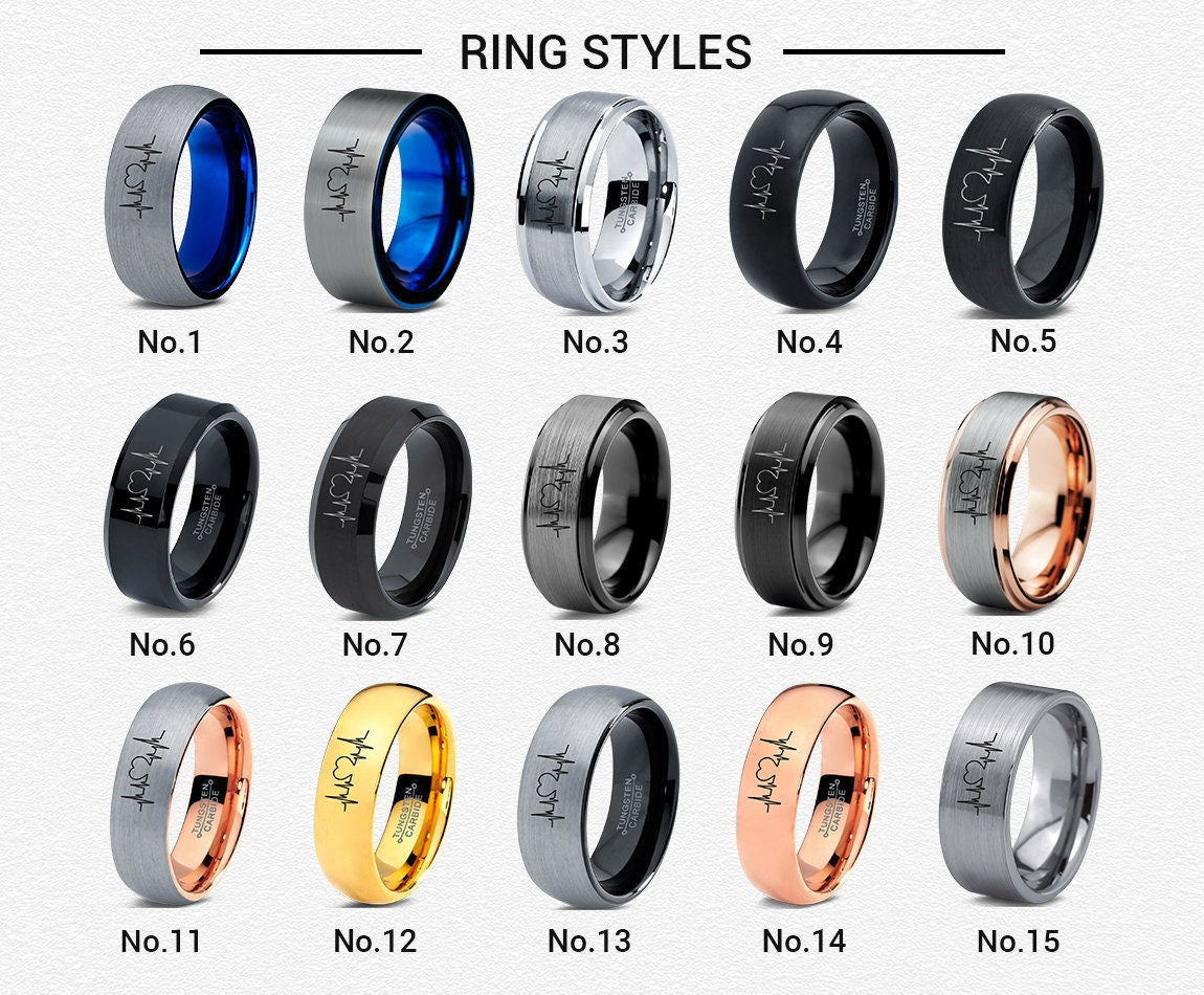 Electrocardiogram Signal Heartbeat Ring Sweetheart Couple's Ring Set Personalized His and Hers Rings Custom Wedding Band Engraved Ring