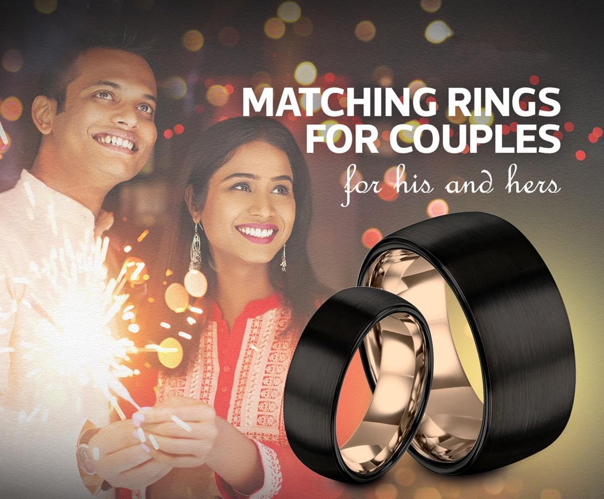 Wedding Ring Sets His And Hers - Mens Wedding Band Gold Inside - Birthday Gifts - Personalized Gifts For Men - Promise Ring For Men